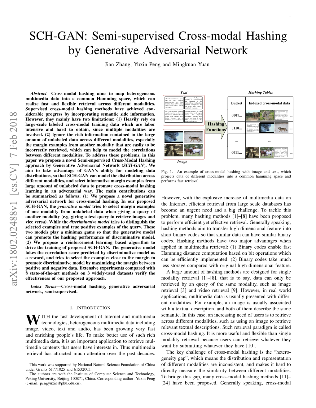 Semi-Supervised Cross-Modal Hashing by Generative Adversarial Network Jian Zhang, Yuxin Peng and Mingkuan Yuan