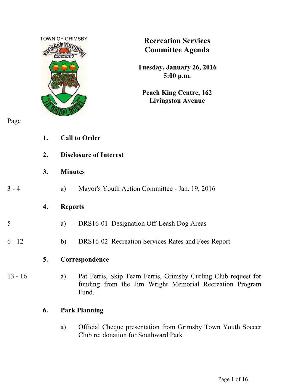 Recreation Services Committee Agenda