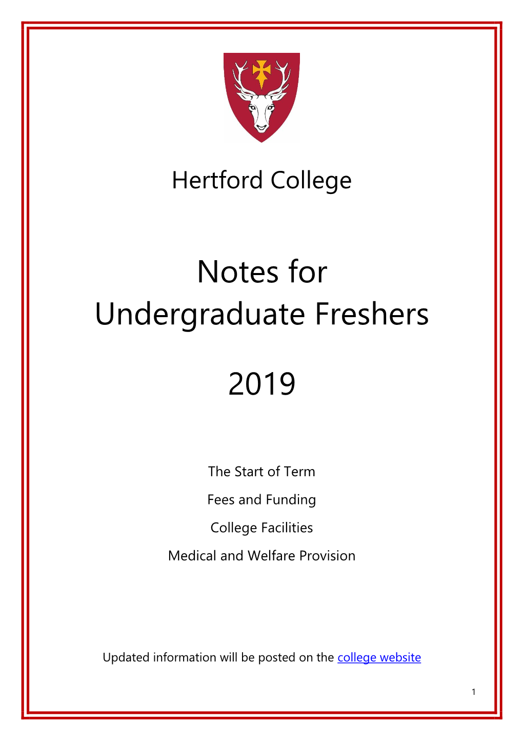 Notes for Undergraduate Freshers 2019