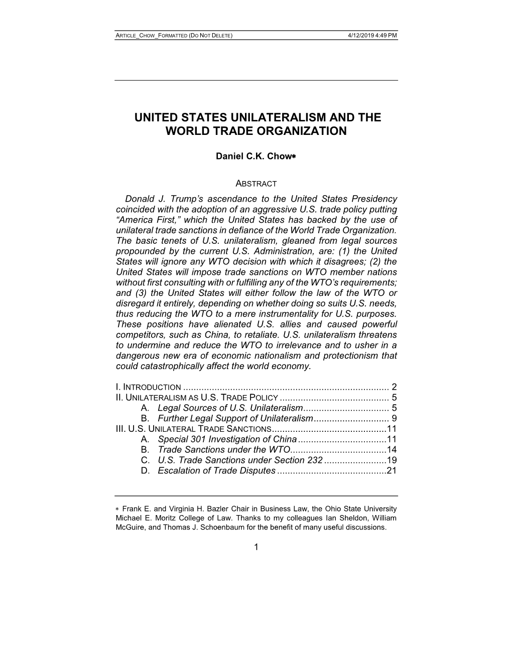 United States Unilateralism and the World Trade Organization