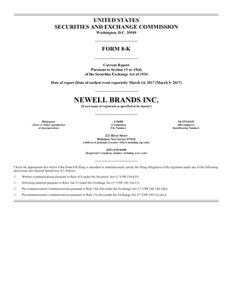 NEWELL BRANDS INC. (Exact Name of Registrant As Specified in Its Charter)