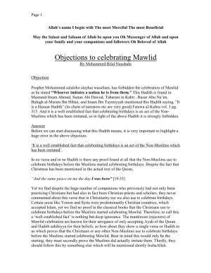 Objections to Celebrating Mawlid by Mohammed Bilal Naushahi