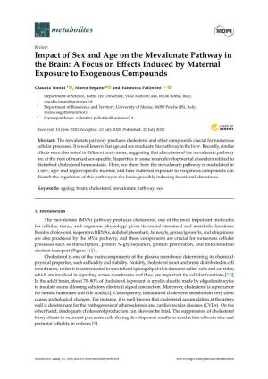 Impact of Sex and Age on the Mevalonate Pathway in the Brain: a Focus on Eﬀects Induced by Maternal Exposure to Exogenous Compounds