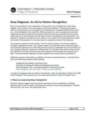 Knee Diagnosis: an Aid to Pattern Recognition