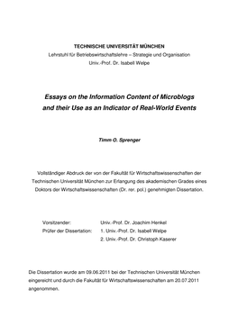 Essays on the Information Content of Microblogs and Their Use As an Indicator of Real-World Events