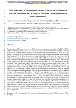 Yield Performance of Chromosomally Engineered Durum Wheat-Thinopyrum