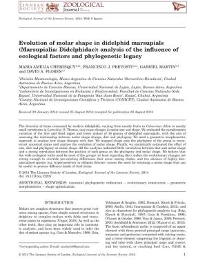 Evolution of Molar Shape in Didelphid Marsupials (Marsupialia: Didelphidae): Analysis of the Inﬂuence of Ecological Factors and Phylogenetic Legacy