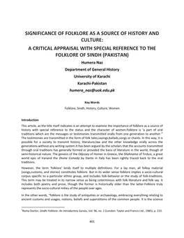 Significance of Folklore As a Source of History And