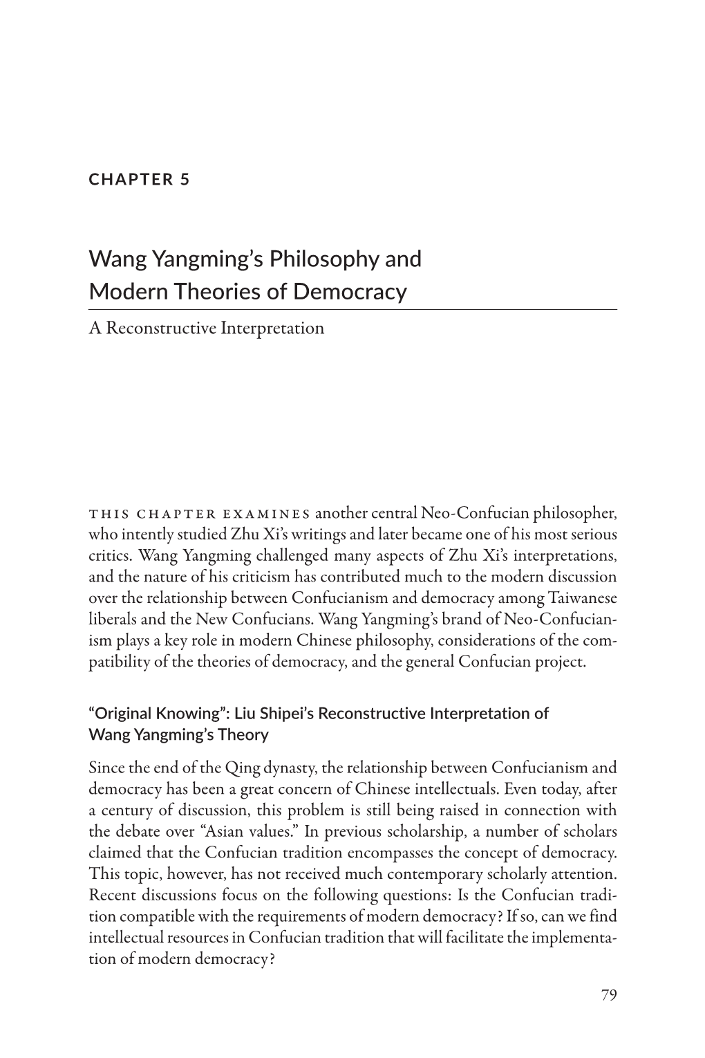 Wang Yangming's Philosophy and Modern Theories of Democracy