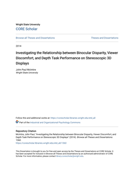 Investigating the Relationship Between Binocular Disparity, Viewer Discomfort, and Depth Task Performance on Stereoscopic 3D Displays