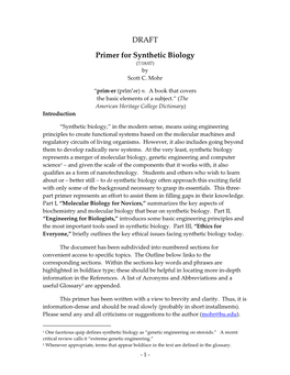Primer for Synthetic Biology (7/18/07) by Scott C
