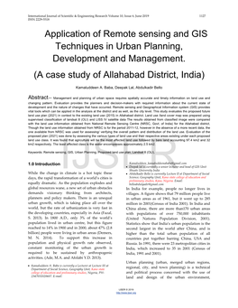Application of Remote Sensing and GIS Techniques in Urban Planning, Development and Management