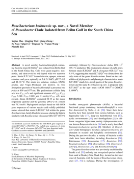 Roseibacterium Beibuensis Sp. Nov., a Novel Member of Roseobacter Clade Isolated from Beibu Gulf in the South China Sea
