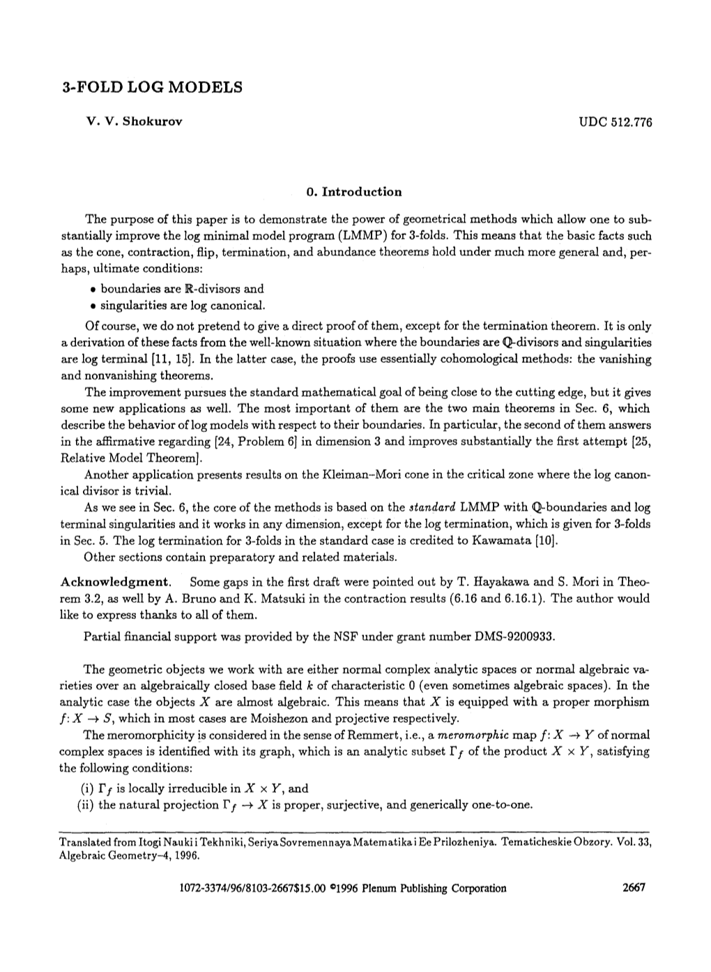 3-Fold Log Models