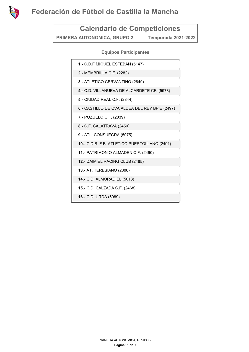 Calendario De Competición