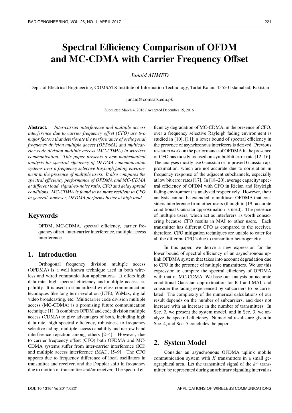 Spectral Efficiency Comparison of Ofdm and Mc-Cdma with Carrier Frequency Offset