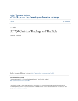 BT 750 Christian Theology and the Bible