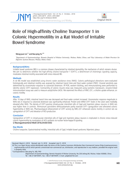 Role of High-Affinity Choline Transporter 1 in Colonic Hypermotility in a Rat Model of Irritable Bowel Syndrome