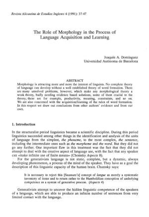 The Role of Morphology in the Process of Language Acquisition and Learning