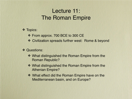 Lecture 11: the Roman Empire