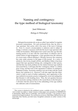 Naming and Contingency: the Type Method of Biological Taxonomy