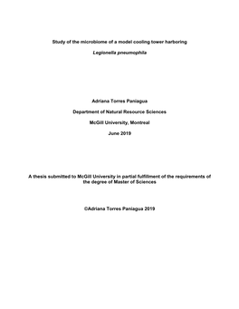 Study of the Microbiome of a Model Cooling Tower Harboring Legionella