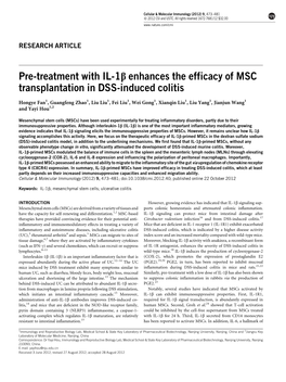 Pre-Treatment with IL-1Β Enhances the Efficacy of MSC Transplantation In