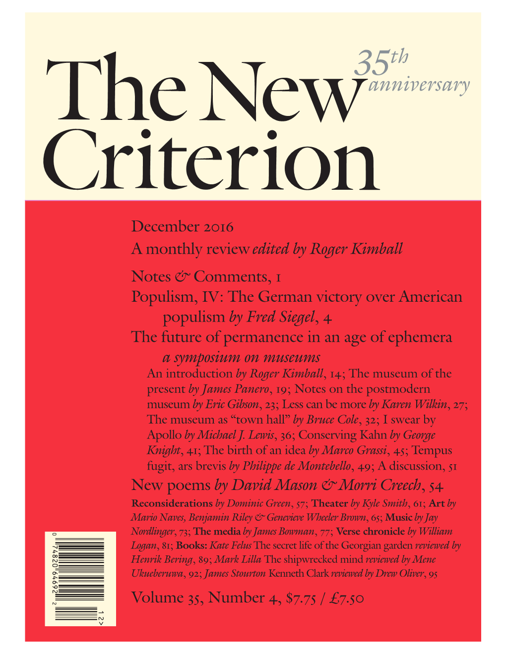 The New Criterion December 2016 Art