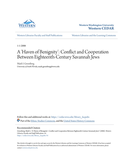 Conflict and Cooperation Between Eighteenth-Century Savannah Jews Mark I