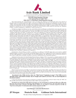 Axis Bank Limited (Incorporated in the Republic of India with Limited Liability Under the Indian Companies Act, 1956 with Registration No