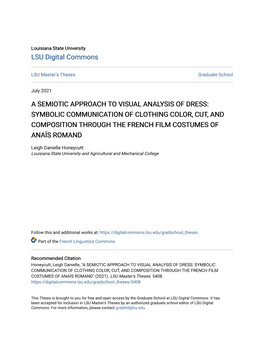 A Semiotic Approach to Visual Analysis of Dress: Symbolic Communication of Clothing Color, Cut, and Composition Through the French Film Costumes of Anaïs Romand