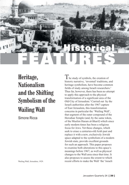 Heritage, Nationalism and the Shifting Symbolism of the Wailing Wall