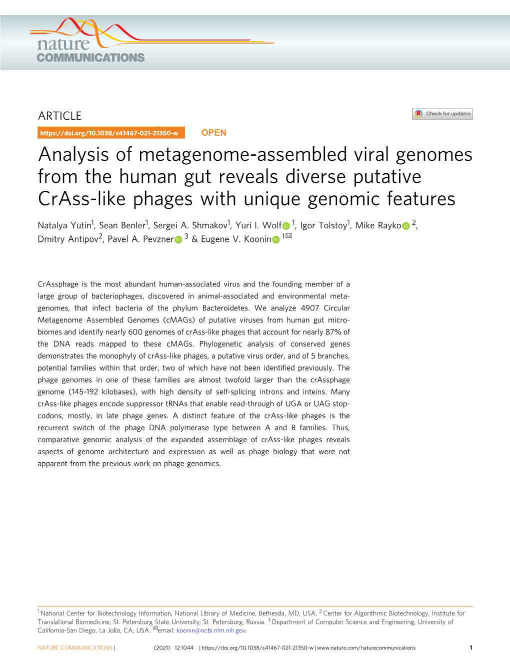 Analysis of Metagenome-Assembled Viral Genomes from the Human Gut Reveals Diverse Putative Crass-Like Phages with Unique Genomic Features