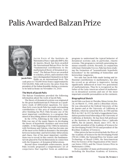 Palis Awarded Balzan Prize