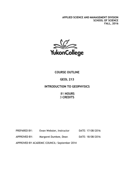 Course Outline Geol 213 Introduction to Geophysics