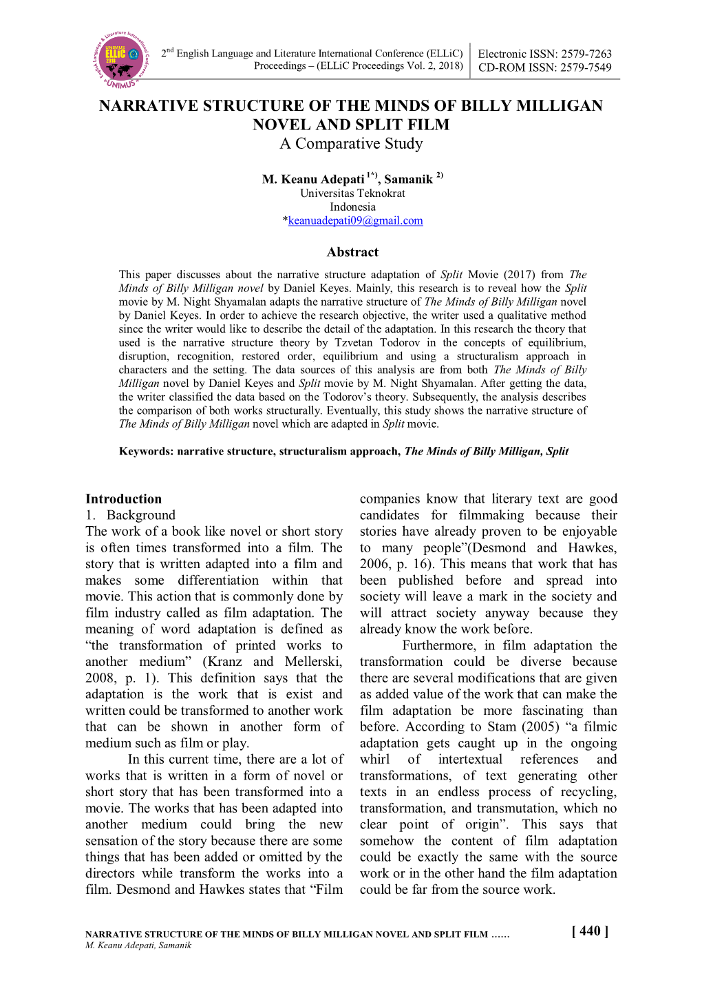 NARRATIVE STRUCTURE of the MINDS of BILLY MILLIGAN NOVEL and SPLIT FILM a Comparative Study