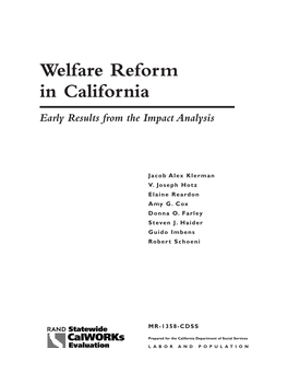 Welfare Reform in California: Early Results from the Impact Analysis, Executive Summary (MR-1358/1-CDSS)