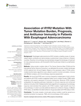 Association of ﻿RYR2﻿ Mutation with Tumor Mutation Burden, Prognosis