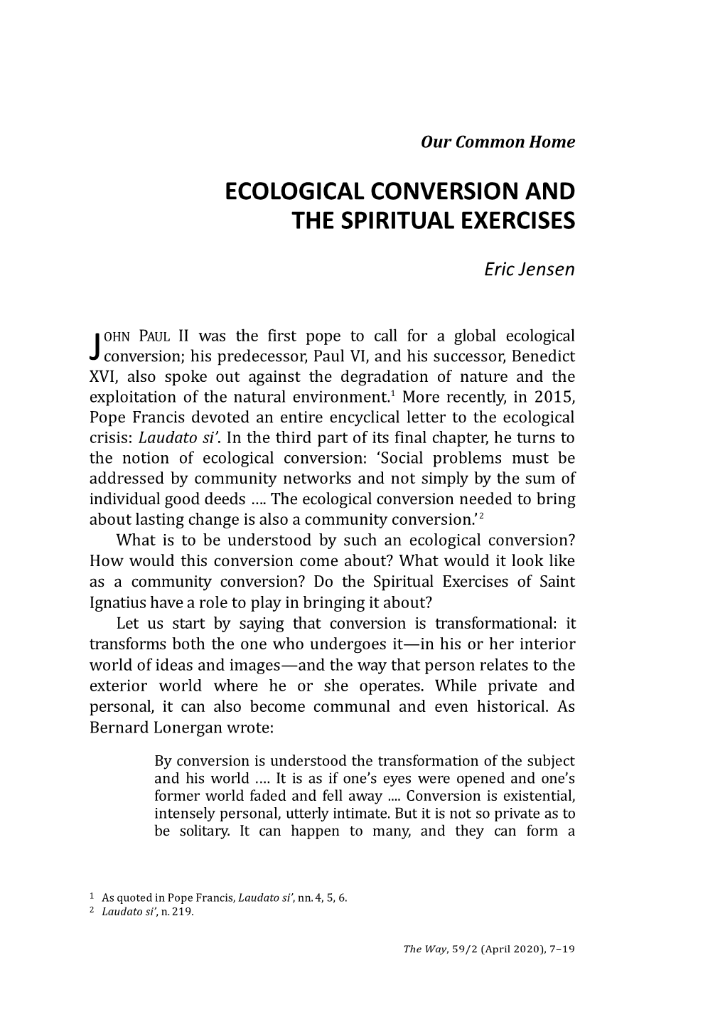 Ecological Conversion and the Spiritual Exercises