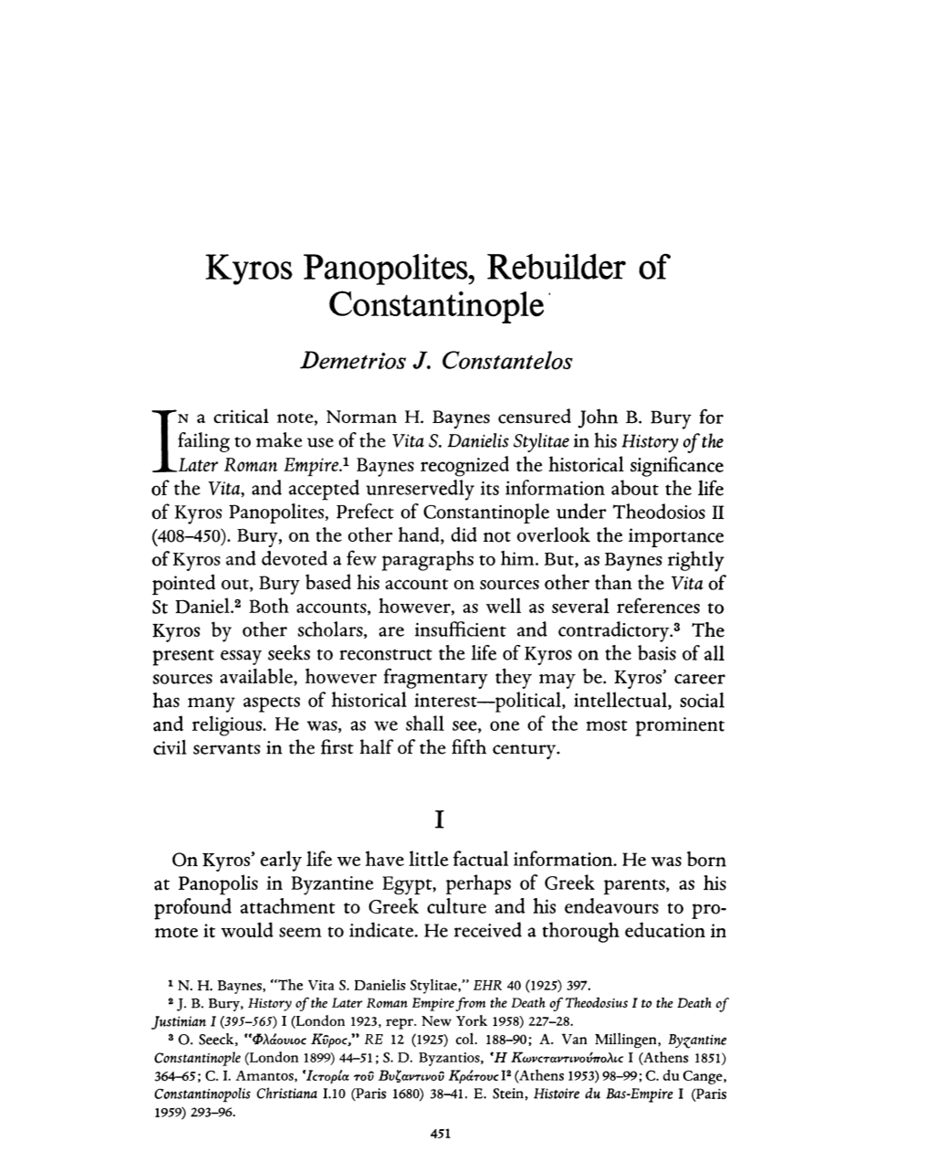 Kyros Panopolites, Rebuilder of Constantinople'