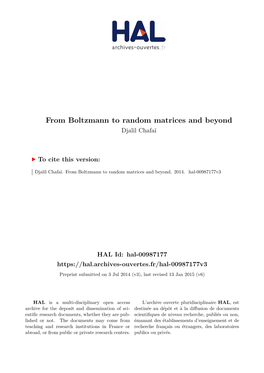 From Boltzmann to Random Matrices and Beyond Djalil Chafaï