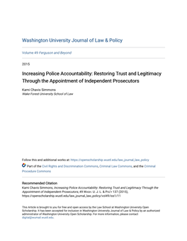 Increasing Police Accountability: Restoring Trust and Legitimacy Through the Appointment of Independent Prosecutors