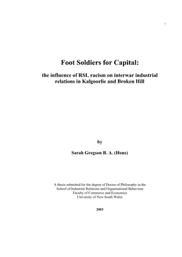 Foot Soldiers for Capital: the Influence of RSL Racism on Interwar Industrial Relations in Kalgoorlie and Broken Hill