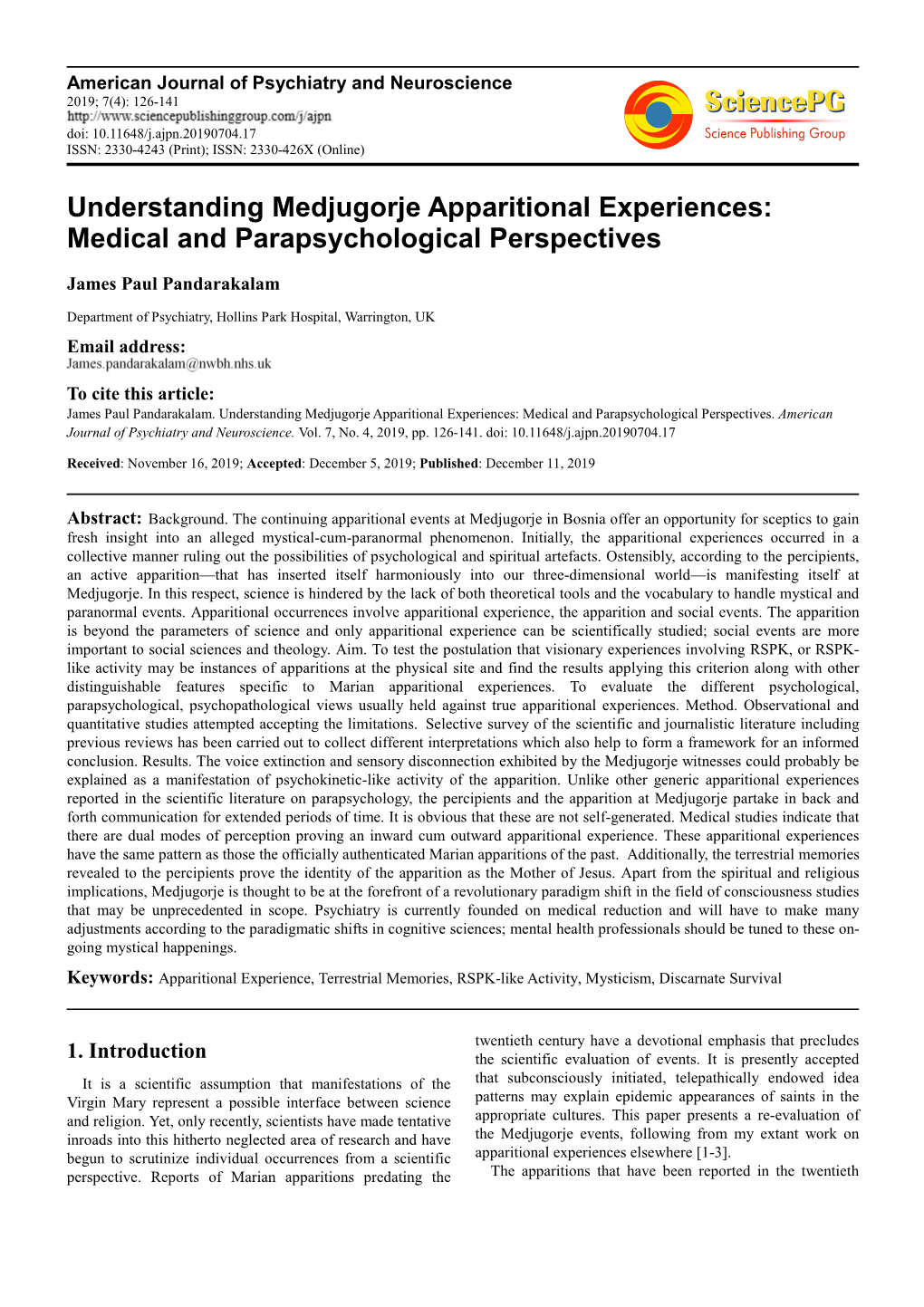 Understanding Medjugorje Apparitional Experiences: Medical and Parapsychological Perspectives