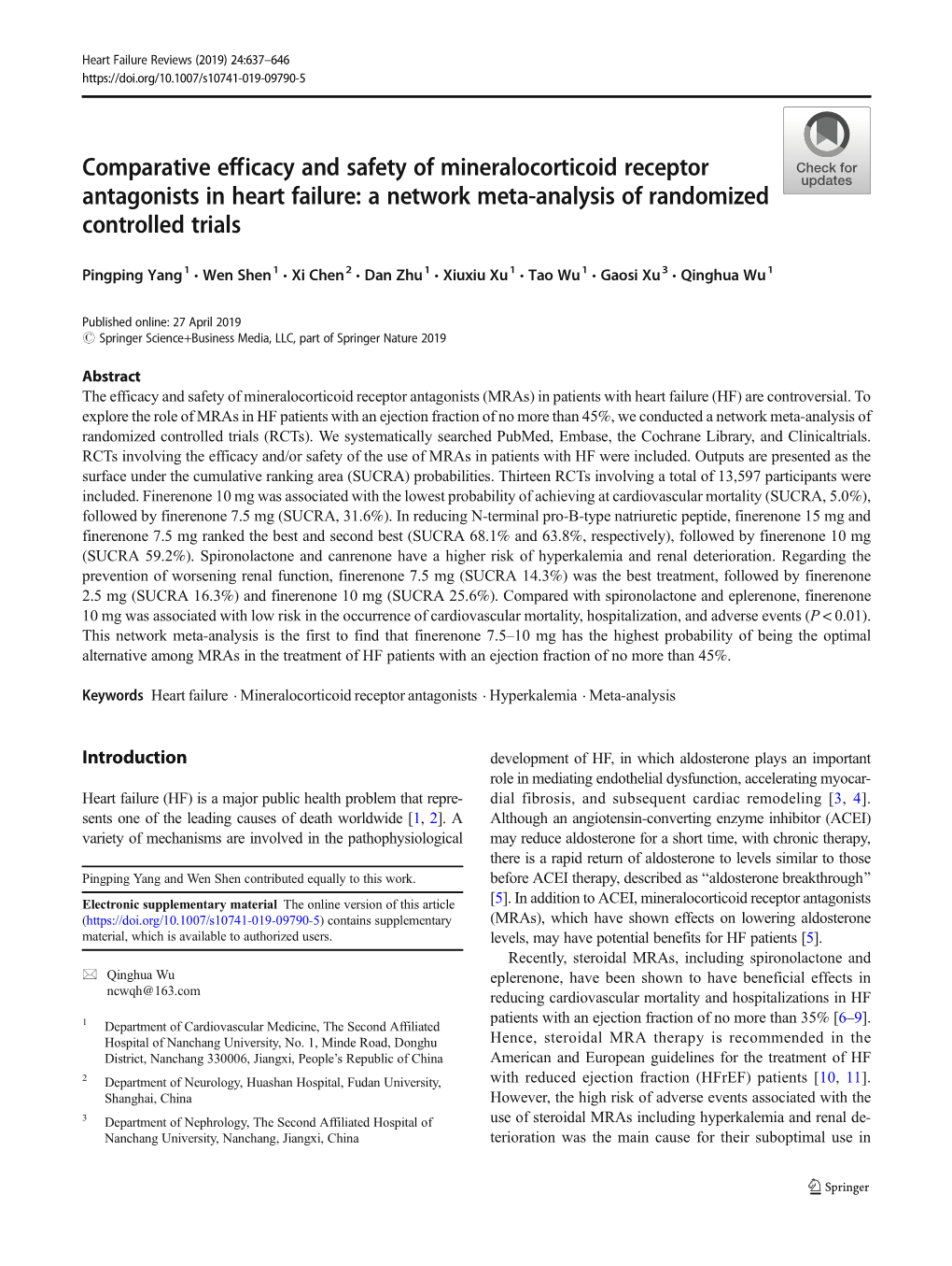 Comparative Efficacy and Safety of Mineralocorticoid Receptor Antagonists in Heart Failure: a Network Meta-Analysis of Randomized Controlled Trials