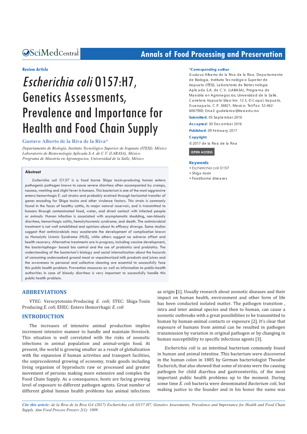 Escherichia Coli O157:H7, Genetics Assessments, Prevalence and Importance for Health and Food Chain Supply