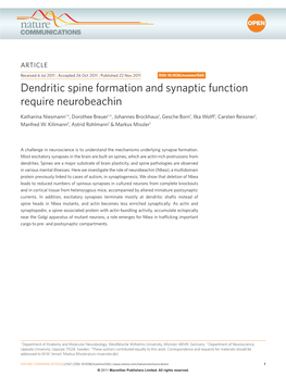 Dendritic Spine Formation and Synaptic Function Require Neurobeachin