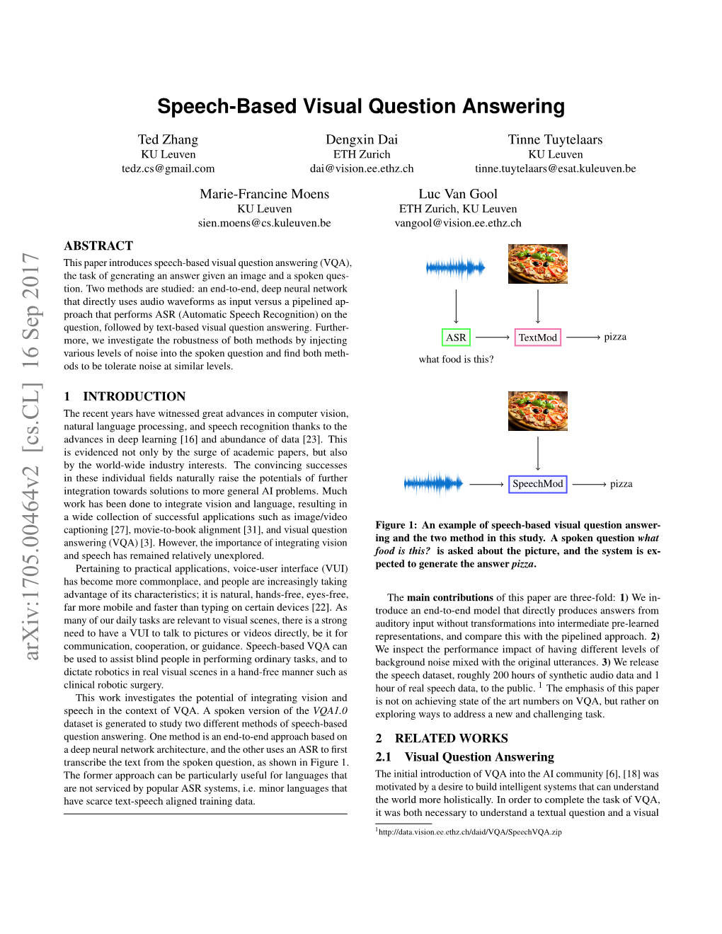 Speech-Based Visual Question Answering