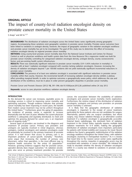 The Impact of County-Level Radiation Oncologist Density on Prostate Cancer Mortality in the United States