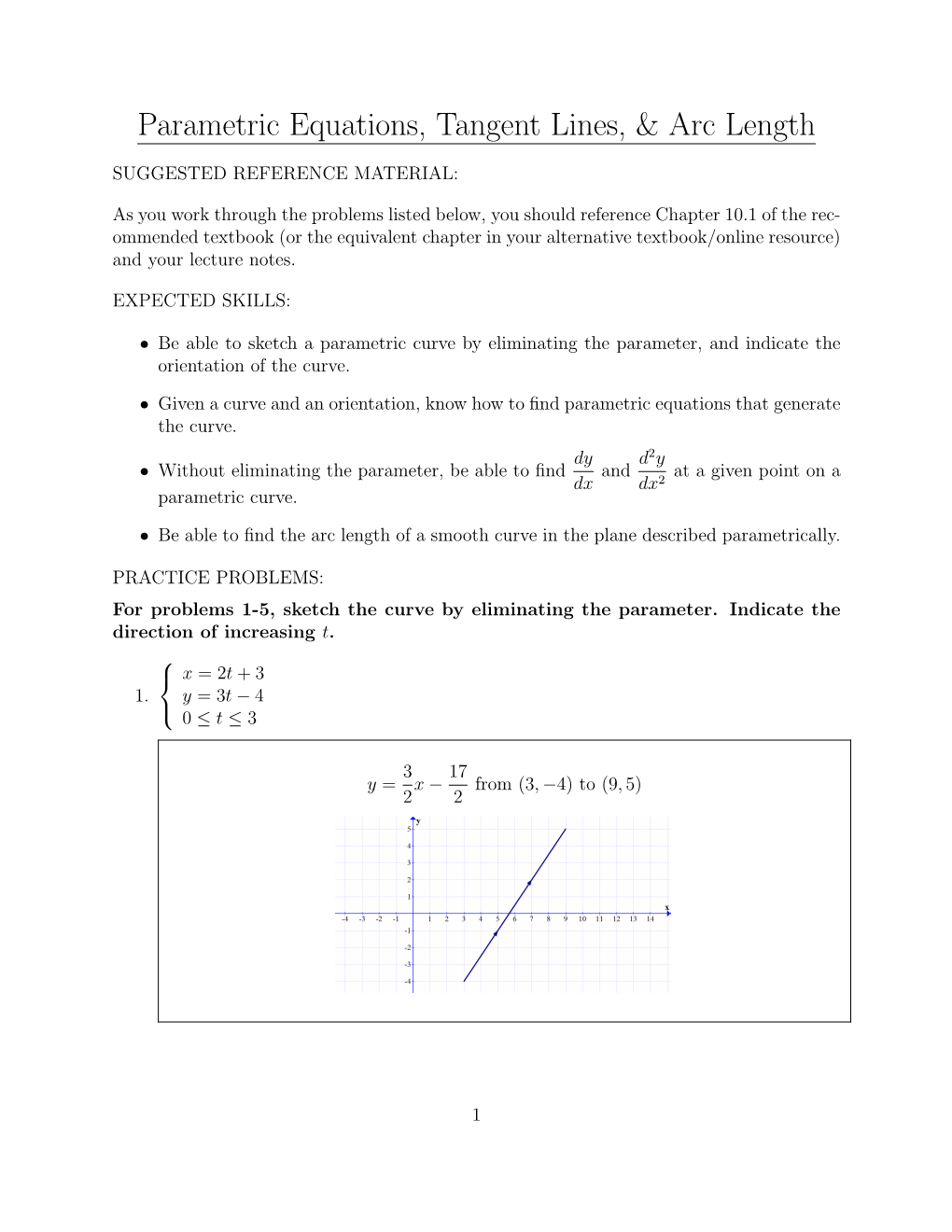 Parametric Equations, Tangent Lines, & Arc Length